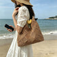 Geometric Woven Straw Beach Bag