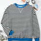 Striped Contrast Ribbed Trim Crossed Stitch Drop Shoulder Sweatshirt