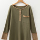 Color Block Waffle Textured Tunic Henley Top with Slits