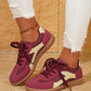 PU Leather Stitched Color Block Casual Lace-Up Sneakers