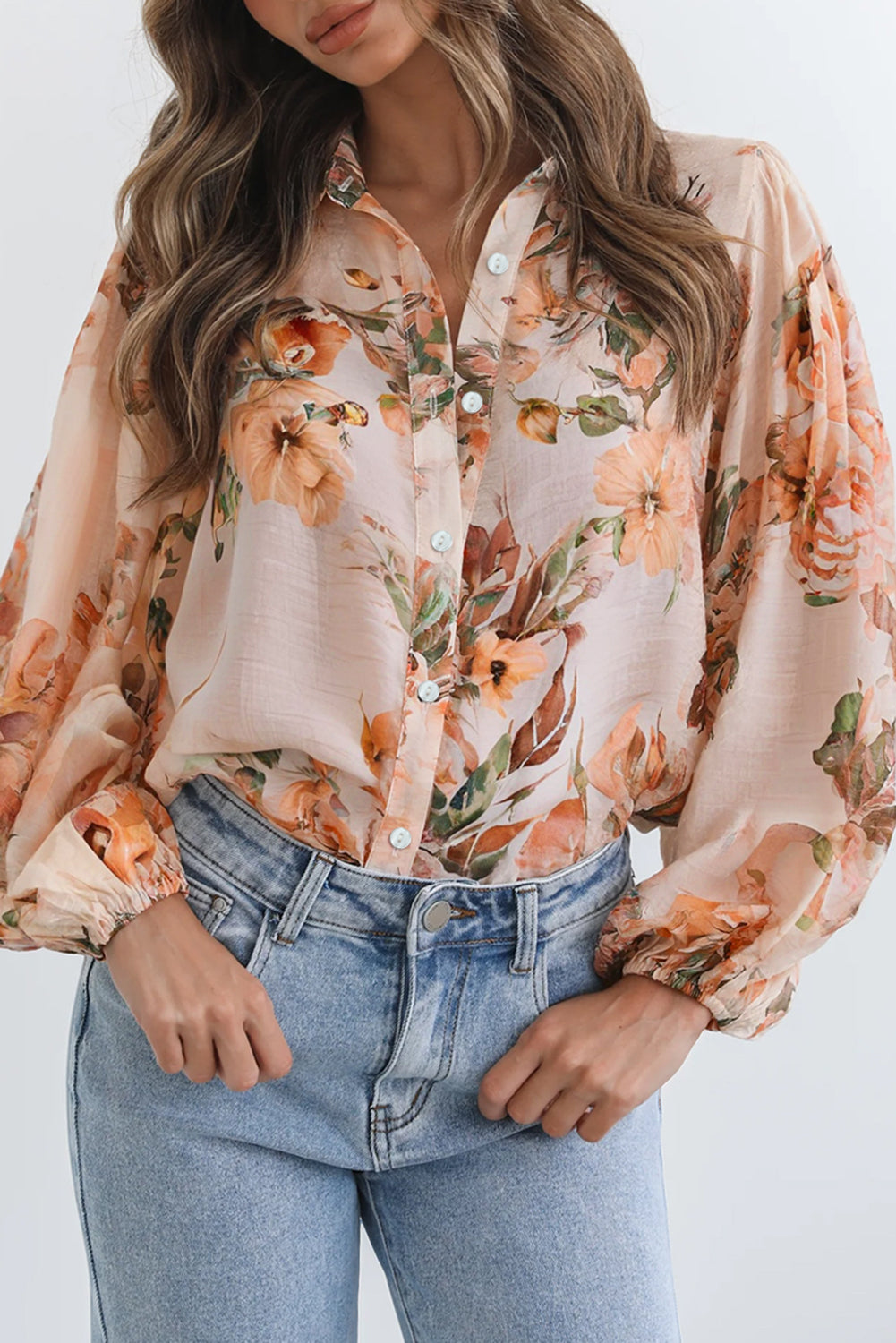 Floral Puff Sleeve Lightweight Shirt