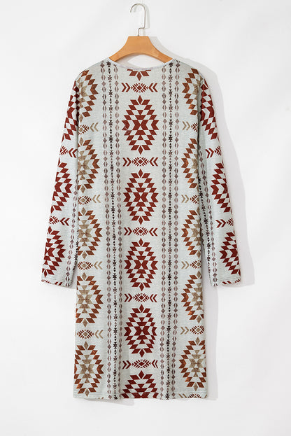 Aztec Open Front Long Cardigan