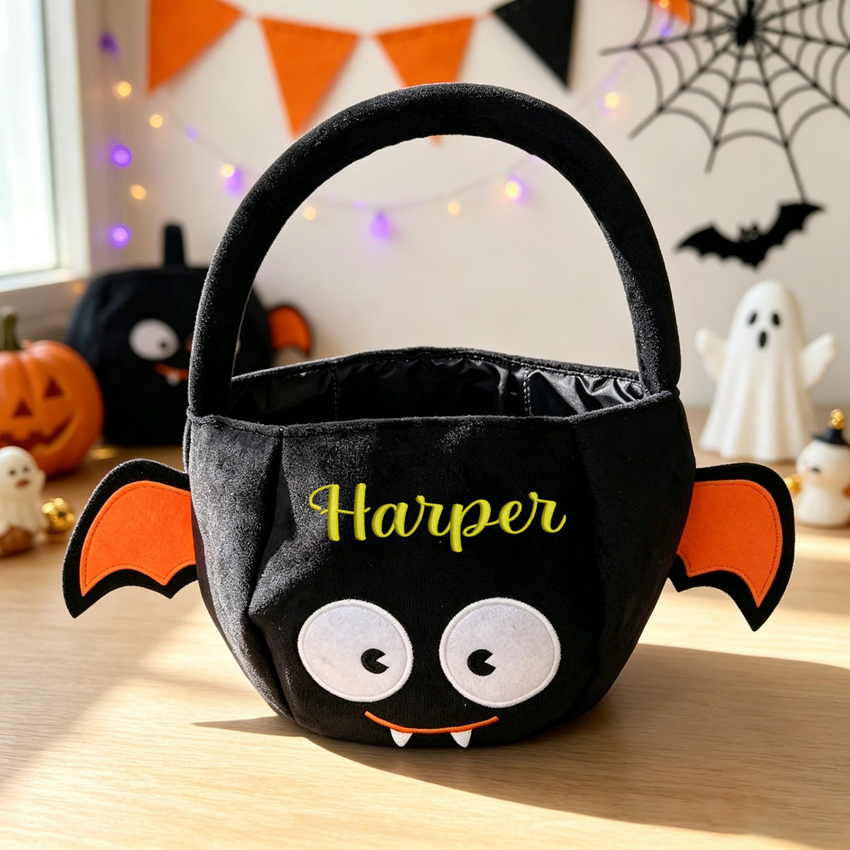 Custom Personalized Plush Pumpkin Trick-or-Treat Basket