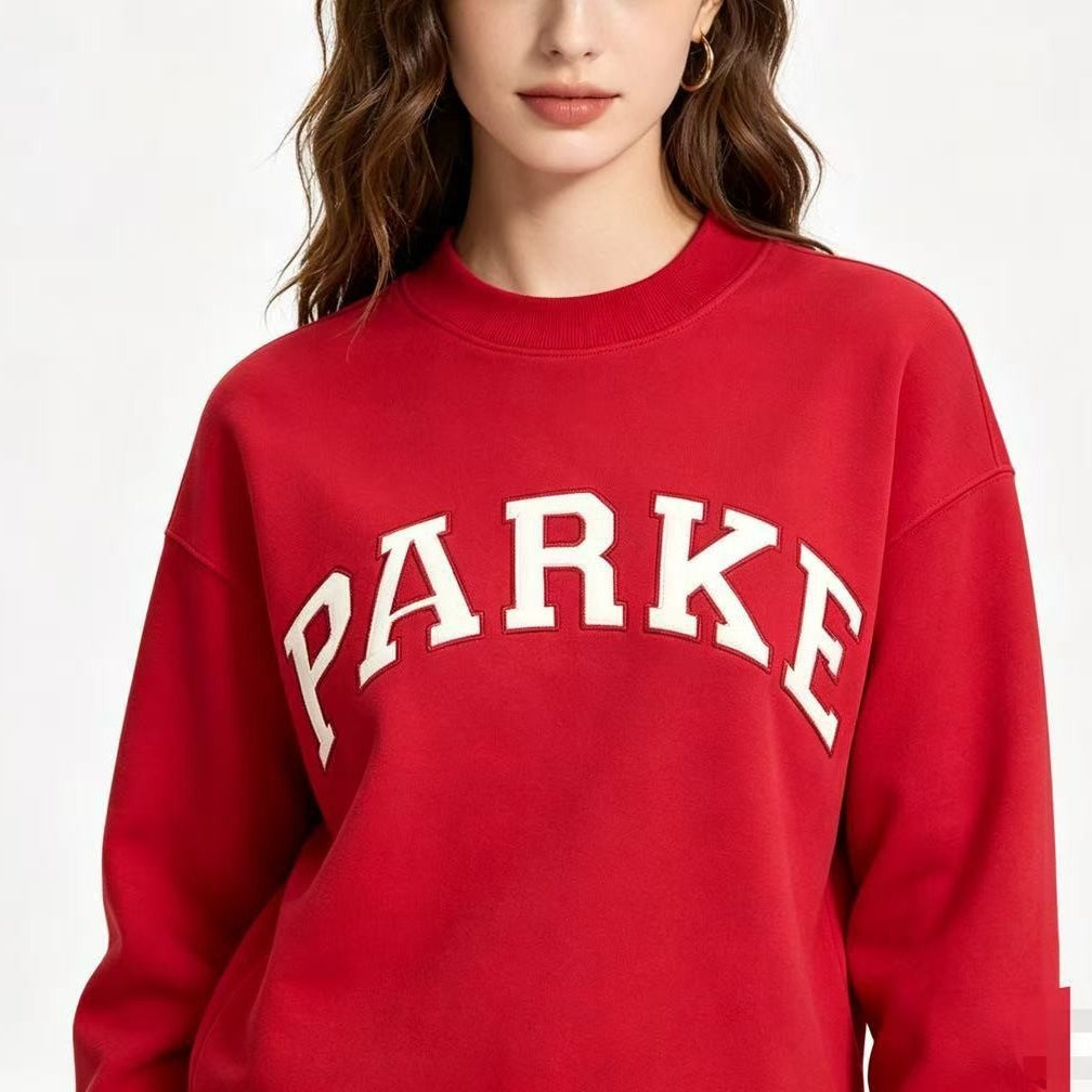 Red & White lettering MockNeck Sweatshirt