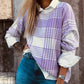 Plaid Print Ribbed Trim Loose Sweater
