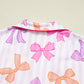 Striped Bow Print Contrast Piping Trim Shirt and Pants 2pcs Pajama Set