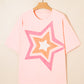 Light Pink Eyelet Lace Star Applique Plus Size T Shirt