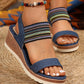 Elastic Striped Band Platform Wedge Sandals