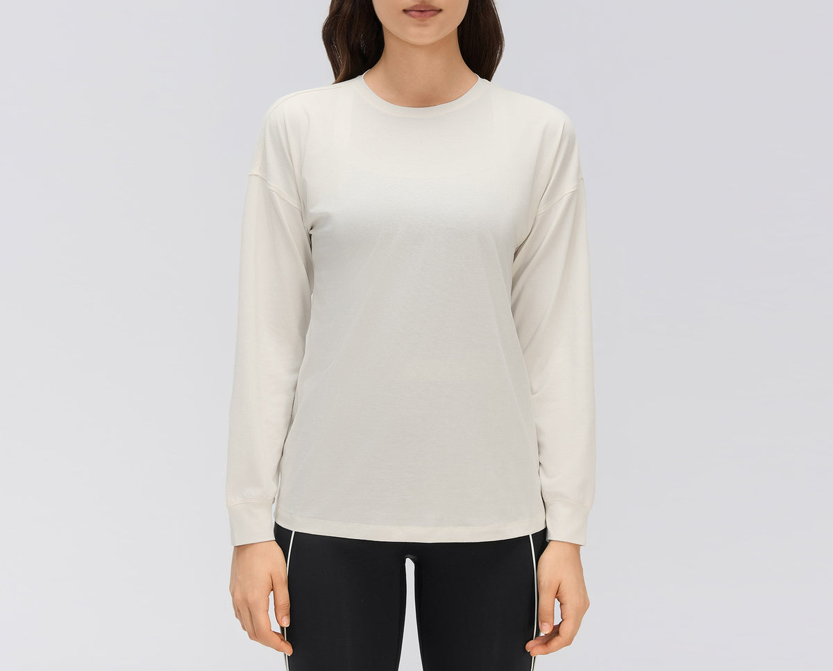 Solid Color Loose-fit Long-sleeve Athletic Pullover