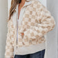Checker Sherpa Corduroy Patchwork Zip up Collared Jacket