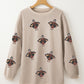 Twisted Ribbed Sequined Thanksgiving Turkey Graphic Baggy Sweatshirt