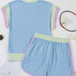 Corded Knit Contrast Trim Round Neck Cap Sleeve 2pcs Short Set