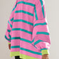 Colorblock Drop Shoulder Buttoned Loose Cardigan