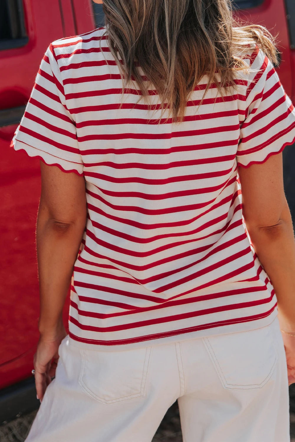 Scalloped Trim Round Neck T Shirt