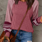 Contrast Print Striped Raglan Long Sleeve Loose Top