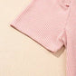 Corded Knit Crew Neck Puff Sleeve Shift Mini Dress