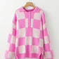 Checkerboard Half Button Sweater