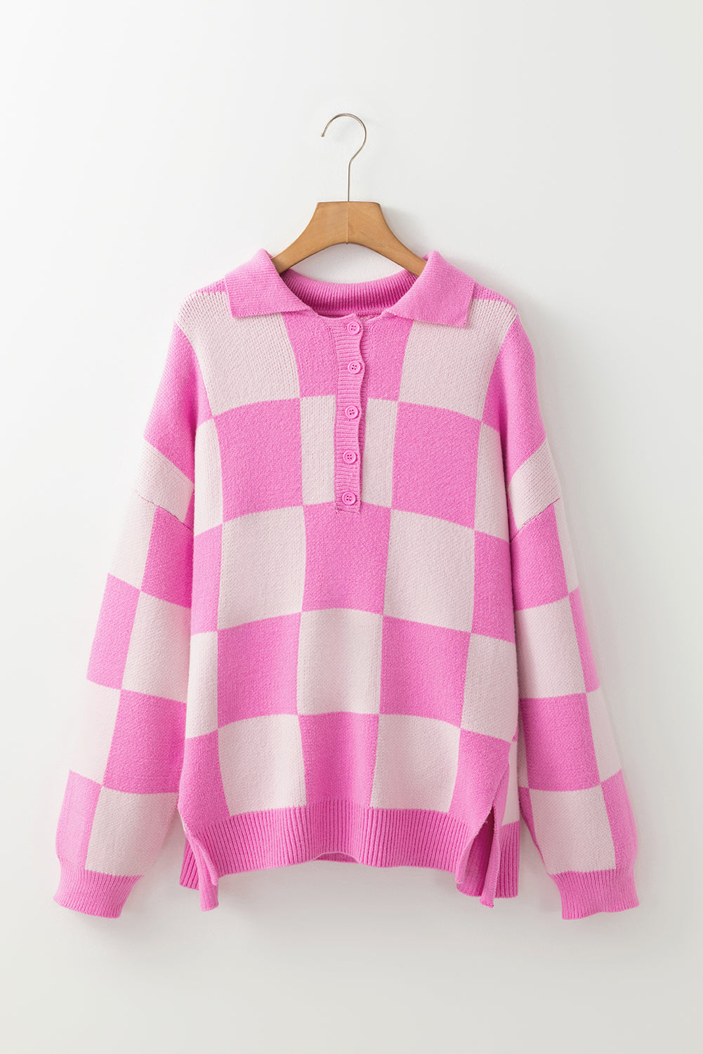 Checkerboard Half Button Sweater