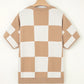 Checkered Pattern Loose Drop Shoulder Half Sleeve Sweater