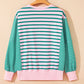 Mix Pattern Color Block Patchwork Side Slit Baggy Sweatshirt
