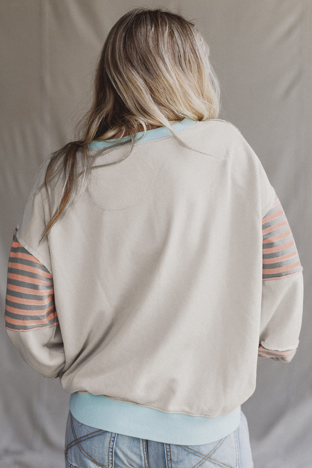 Striped Colorblock Patchwork Drop Shoulder Sweatshirt
