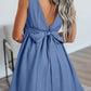 Square Neck Bowknot A-line Sleeveless Denim Dress