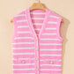 Stripe V Neck Gold Buttons Elegant Sweater Vest