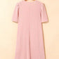 Corded Knit Crew Neck Puff Sleeve Shift Mini Dress