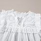 Embroidered Lace Patchwork Tie Neck Puff Short Sleeve Blouse