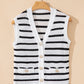 Stripe V Neck Gold Buttons Elegant Sweater Vest