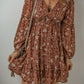 Boho Floral Ruffled Puff Sleeve V Neck Mini Dress