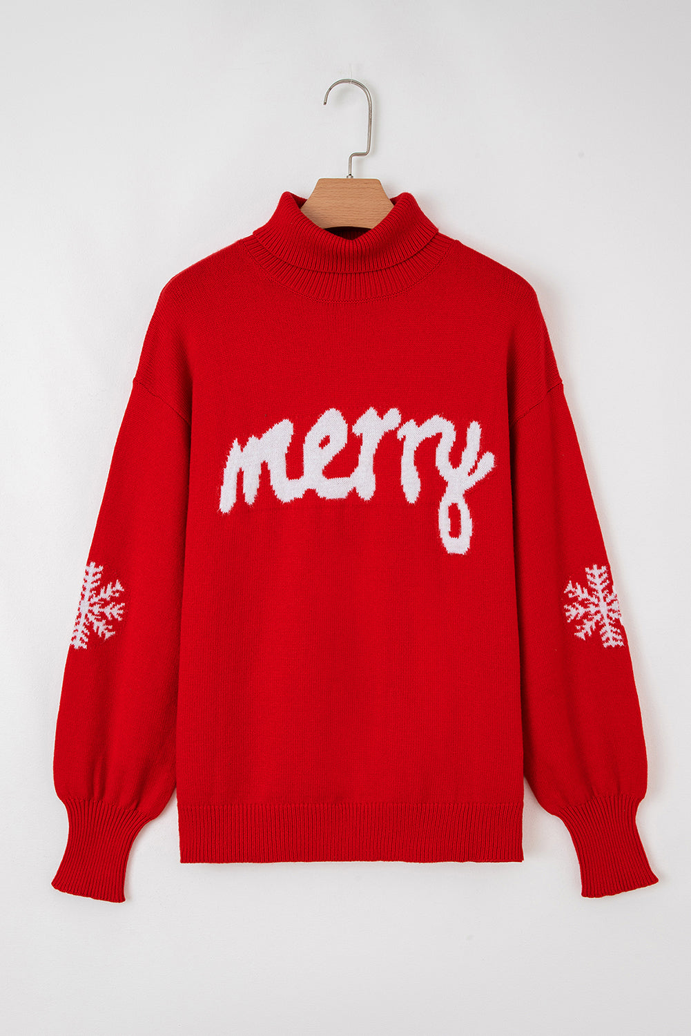 Merry Snowflake Pattern Christmas Turtleneck Sweater