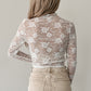 Sheer Floral Lace Mesh Mock Neck Long Sleeve Top