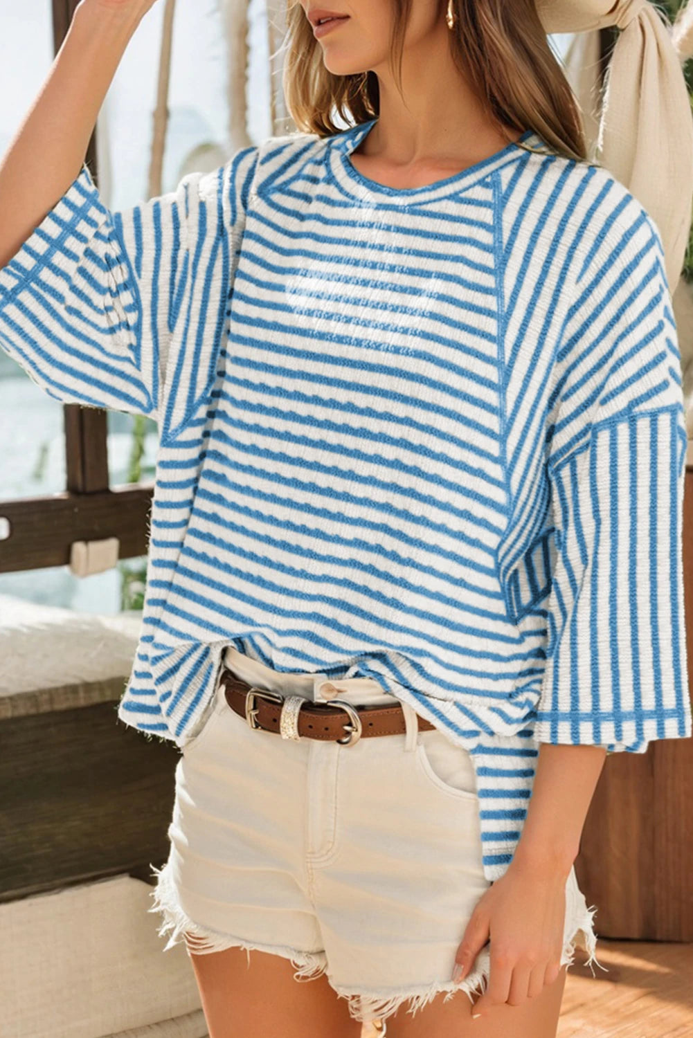Knit Split Hem Half Sleeve Loose Top