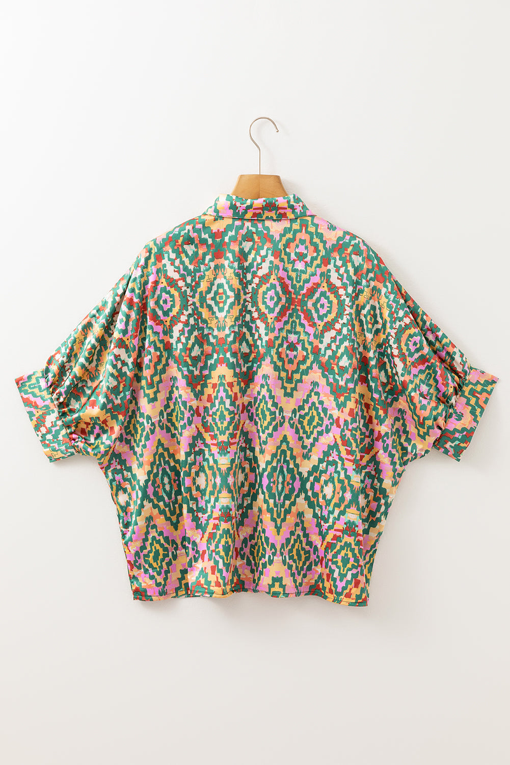 Abstract Print Half Sleeve Button up Loose Shirt