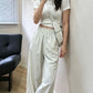 Stretch Woven High Waisted Pleated Paperbag Wide Leg Trousers