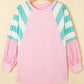 Striped Colorblock Patchwork Raglan Pullover Top with Slits