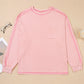 Ribbed Exposed Seam Round Neck Chest Pocket Plus Knit Top