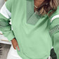 Block Striped Patchwork Collar V Neck Plus Size Sweatshirt