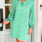 Striped Contrast Collar Split Neck Long Sleeve Mini Dress