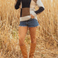 Block Cable Knit Sleeve Buttons Collared Sweater