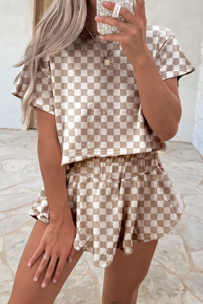 (Preorder 5.1)Checkerboard Tee and Skorts 2 Piece Outfit