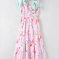 Floral Print Knotted Shoulder Smocked Maxi Dress