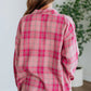 Plaid Print Rounded Hem Long Sleeve Shirt with Pockets