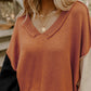 Colorblock Raw Edge Bubble Sleeve V Neck Sweater