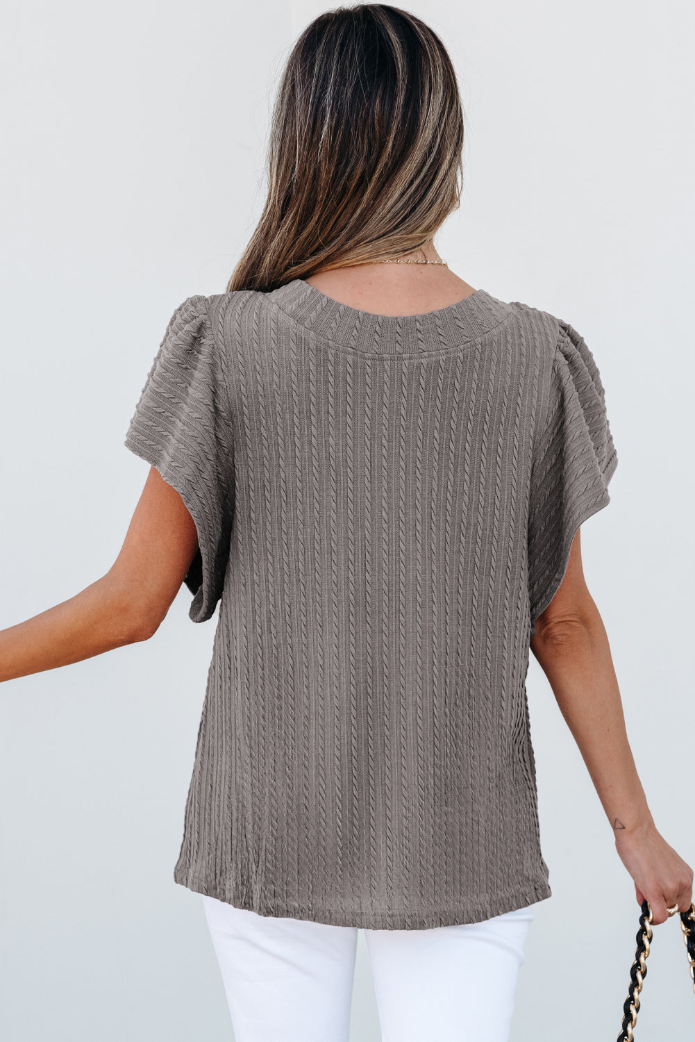 Solid Textured Flutter Sleeve Top