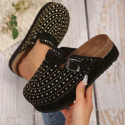 Rhinestone Closed-toe Slippers