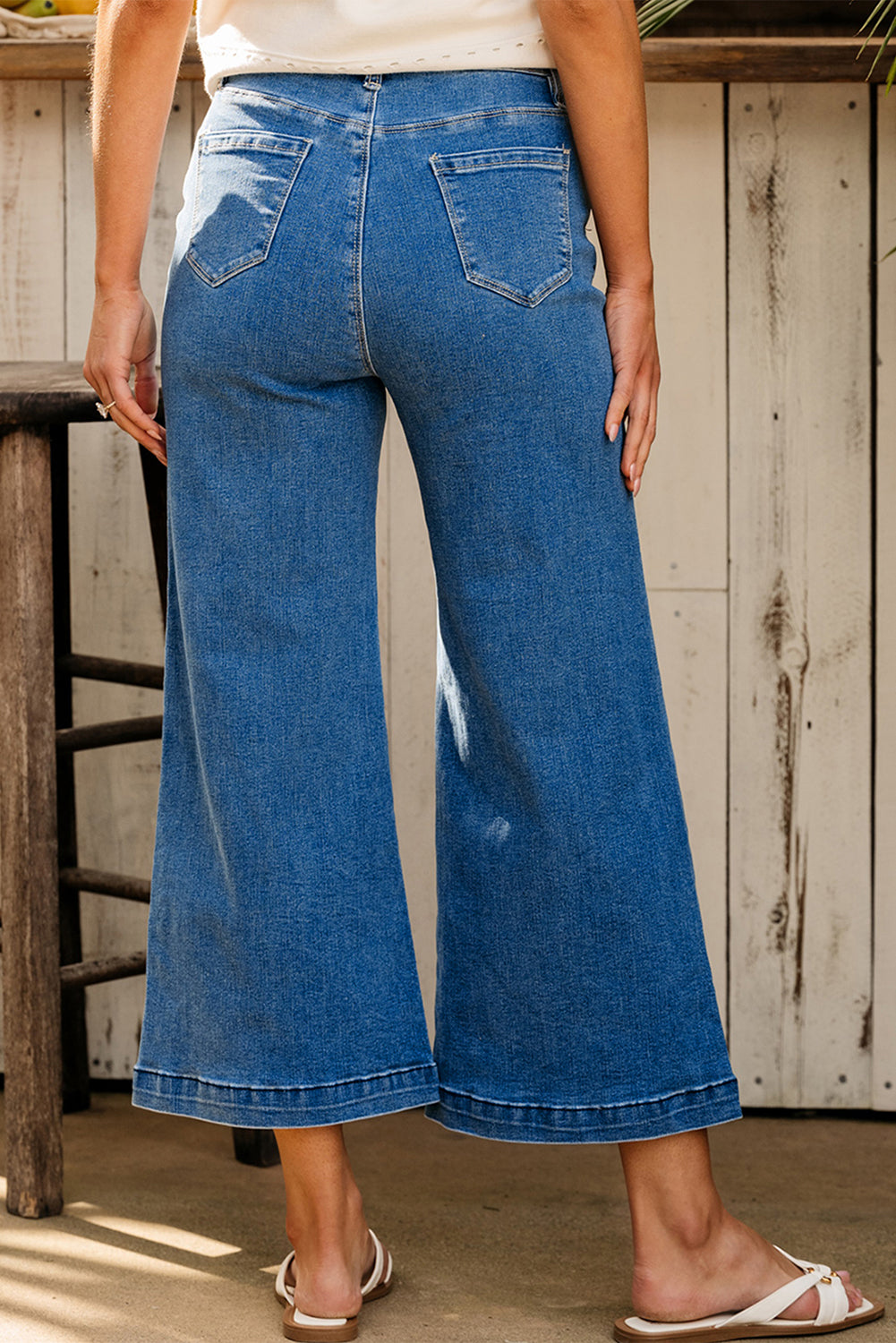 Plain Seam Detail Flared Bottom Ankle Length Jeans