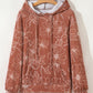 Floral Twisted Rib Drawstring Kangaroo Pocket Hoodie