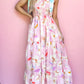 Floral Print Knotted Shoulder Smocked Maxi Dress